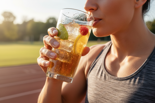 Athlete drinking sparkling iced tea